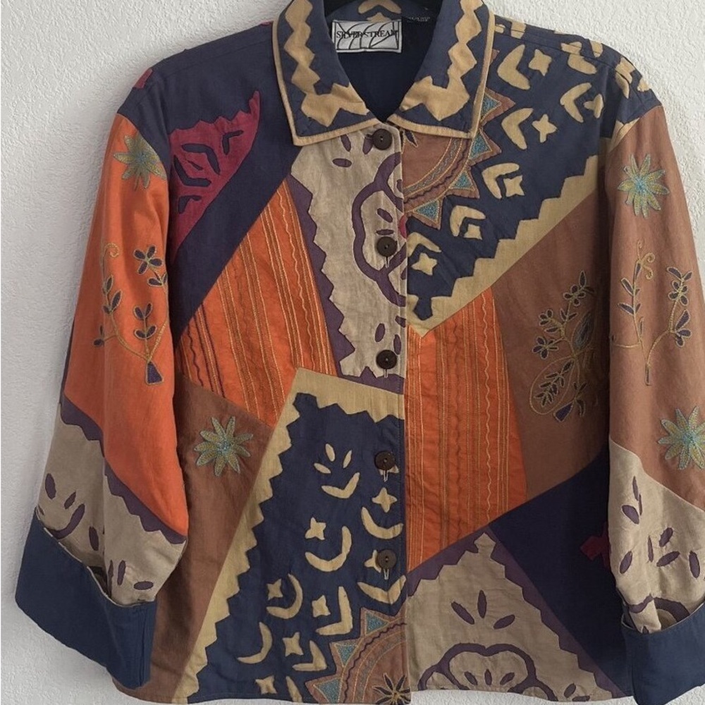 Boho Patchwork Embroidered Jacket - Rust Multi - image 1